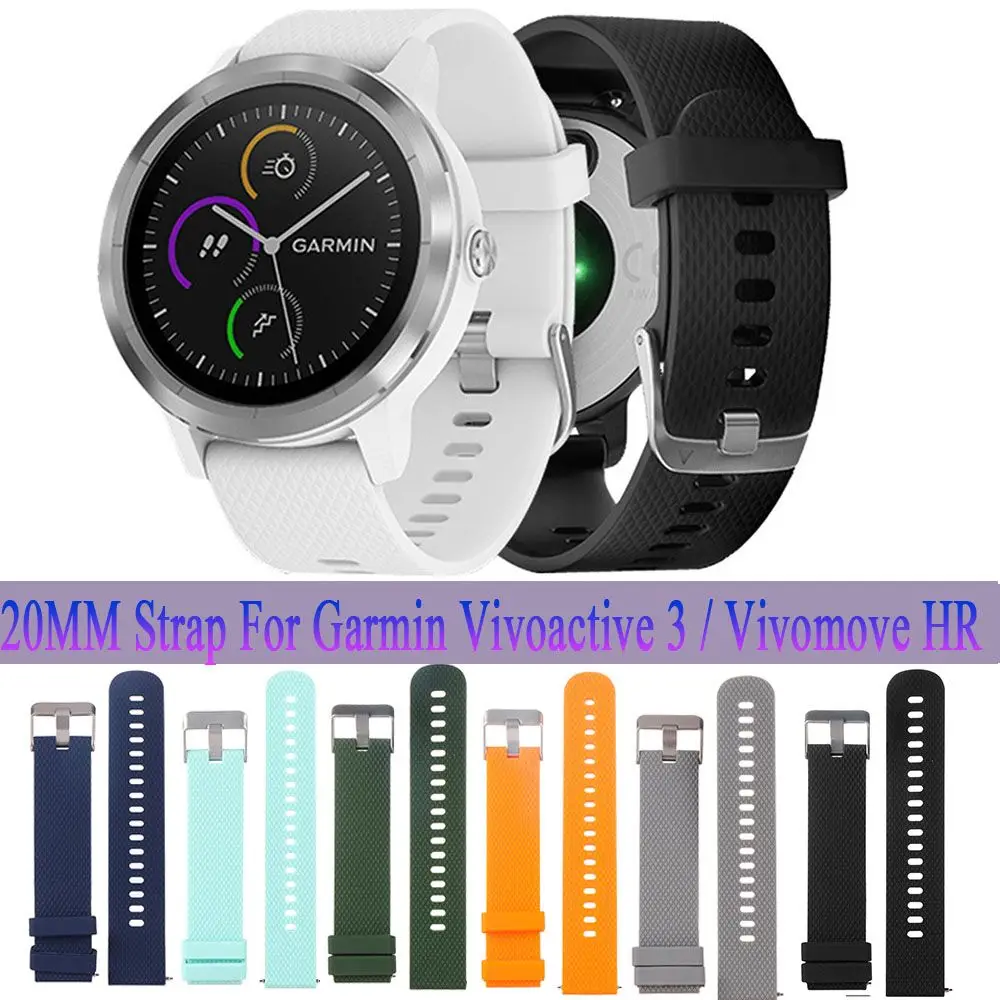 Replacement Soft Sport Bracelet Strap Watch Band Silicone 20mm For Garmin Vivoactive 3 / Vivomove HR-animated-img