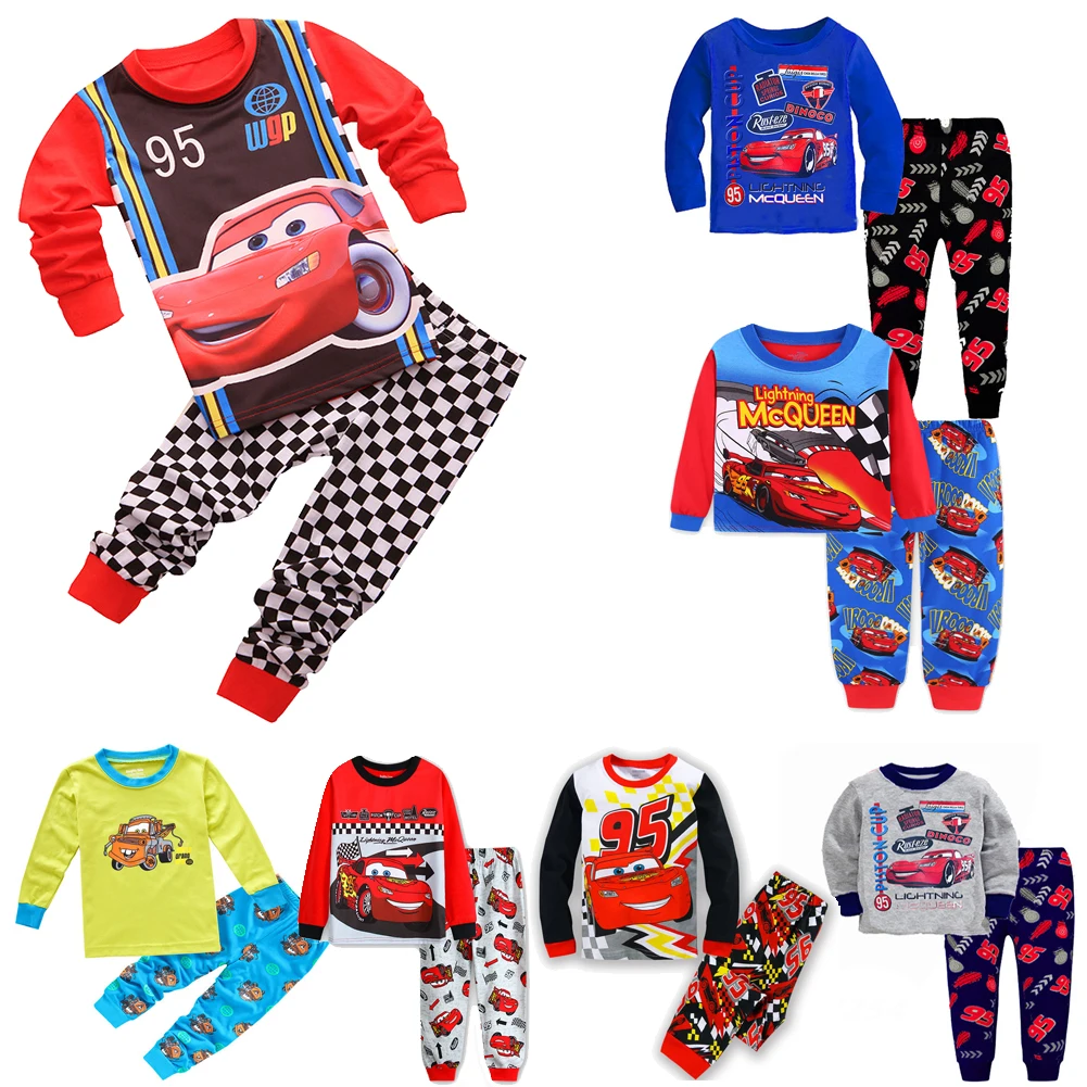 Spring Autumn Children's Clothing Sets Boys 95 Cars McQueen Cartoon Sleepwear Clothes Kids Pajamas Set Baby Girls Cotton Pyjamas-animated-img