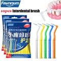 Fawnmun 10Pcs/Bag L-Shape Interdental Brush For Dental Orthodontic Push-Pull Cleaning Brush Between Teeth Oral Hygiene Care