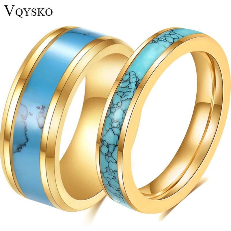 VQYSKO Turquoise Band Tungsten Ring Mens Womens Wedding Band The Caribbean Ring Turquoise Ring for Men Anniversary Ring-animated-img