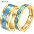 VQYSKO Turquoise Band Tungsten Ring Mens Womens Wedding Band The Caribbean Ring Turquoise Ring for Men Anniversary Ring