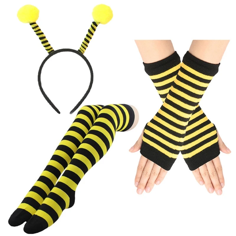 Bee Costume Set Bee Ears Tutu Skirt Oversleeve Glasses,Socks Animal Fancy Costume Kit Accessories for Halloween Cosplay-animated-img