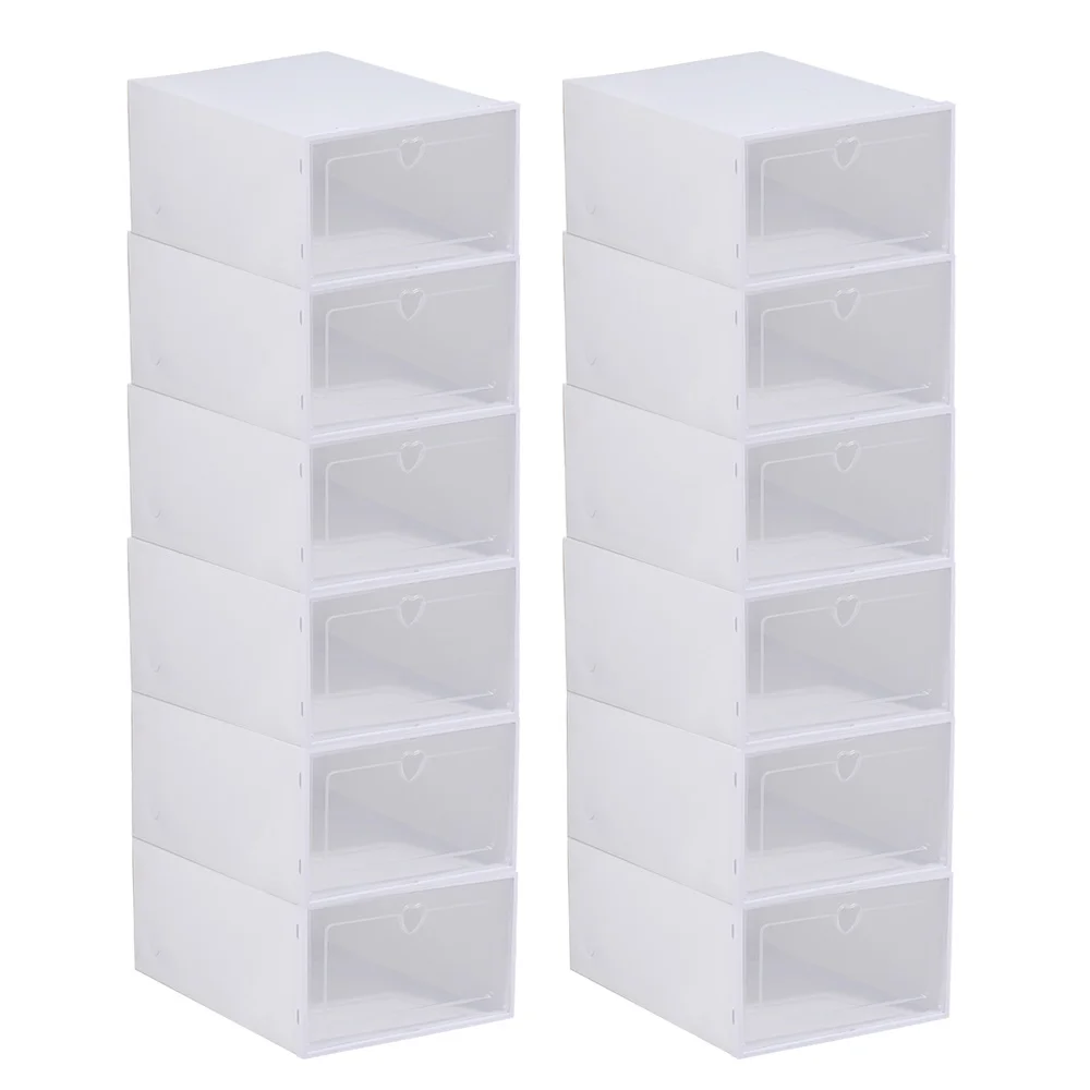 12PCS Foldable Storage Shoe Organizer Home Clear Organizer Rack Plastic Stackable Shoe Box Set Space Saving White New-animated-img