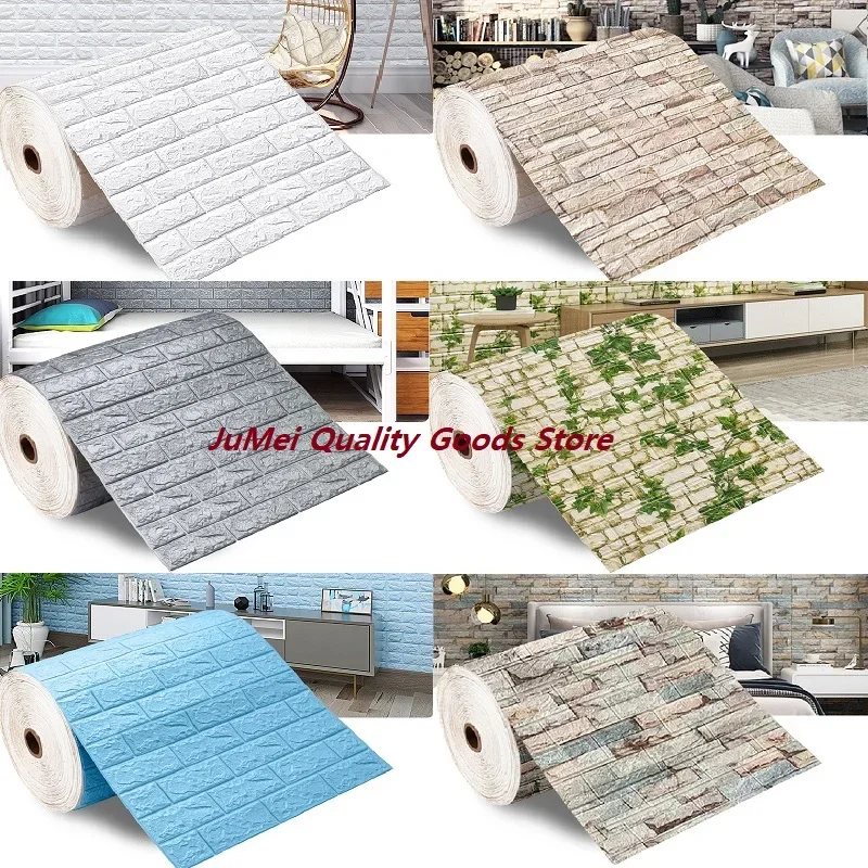 3/5/10m 3D Self-Adhesive Wallpaper Continuous Waterproof Brick Wall Stickers Living Room Bedroom Children's Room Home Decoration-animated-img