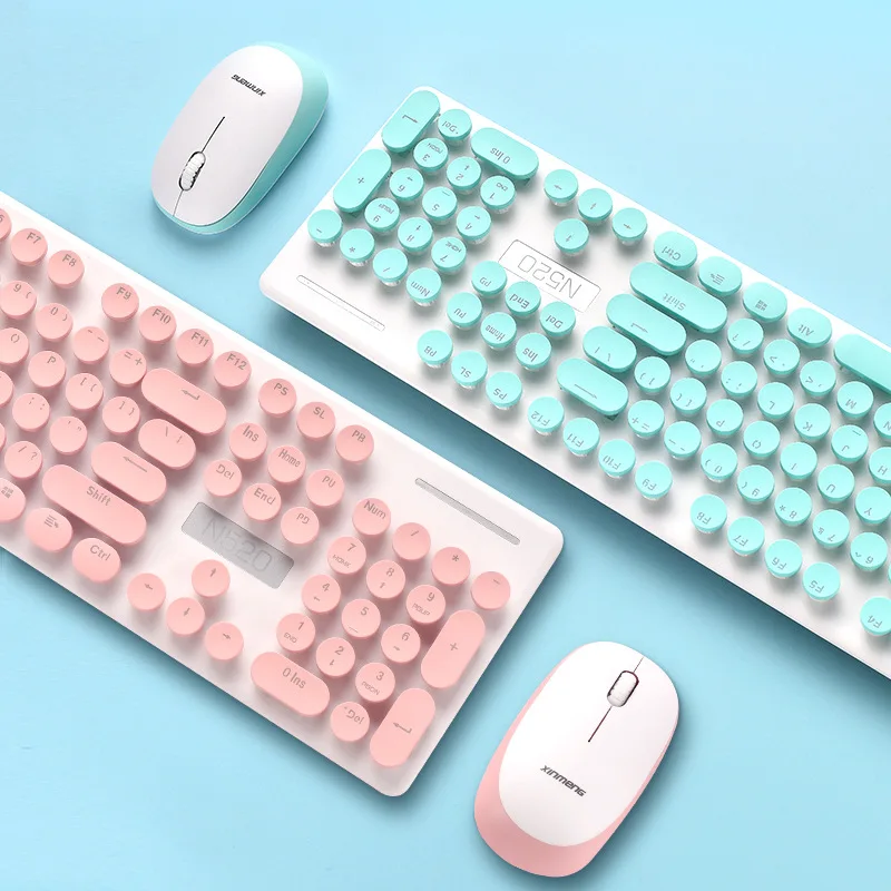 N520 Wireless Punk Mechanical Feeling Keyboard Mouse Set Office Business Girl Key Mouse EBay-animated-img