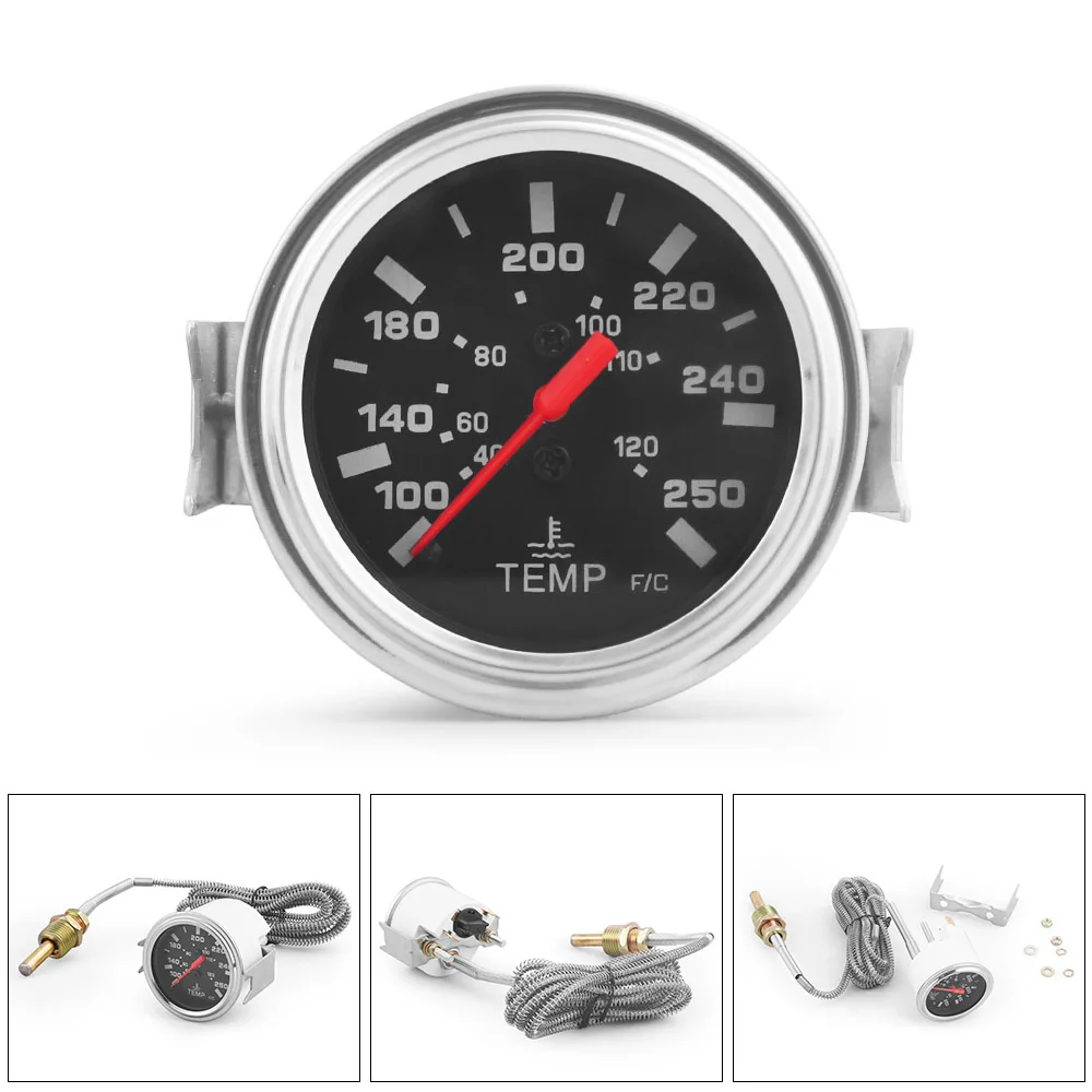 12V 2" 52MM Mechanical Water Temp Gauge 40-120℃/100-250℉ Water Temperature Gauge Car Meter With Sensor NPT 1/2-animated-img