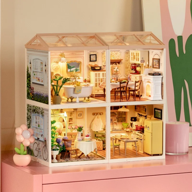 Robotime Rolife DIY Miniature Dollhouse Kit Home Garden Series Building Kits with LED Xmas Gifts for Adult Warm Dining Room-animated-img