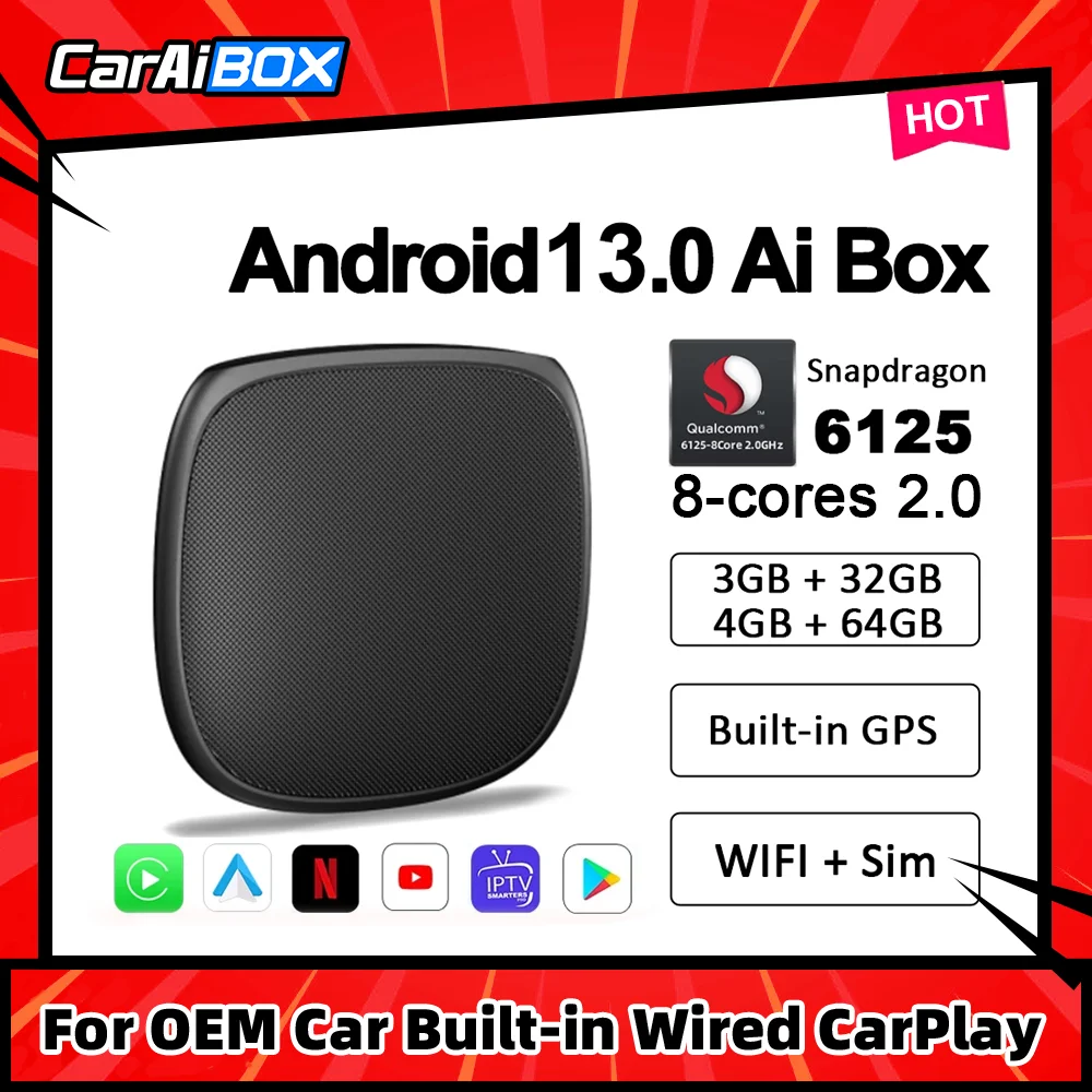 קנו אלי אקספרס  CarAiBOX CarPlay Ai Box Qualcomm 6125 8-Core CPU Android  11.0 Wireless CarPlay Android auto For Toyota Volvo VW Kia Benz MG