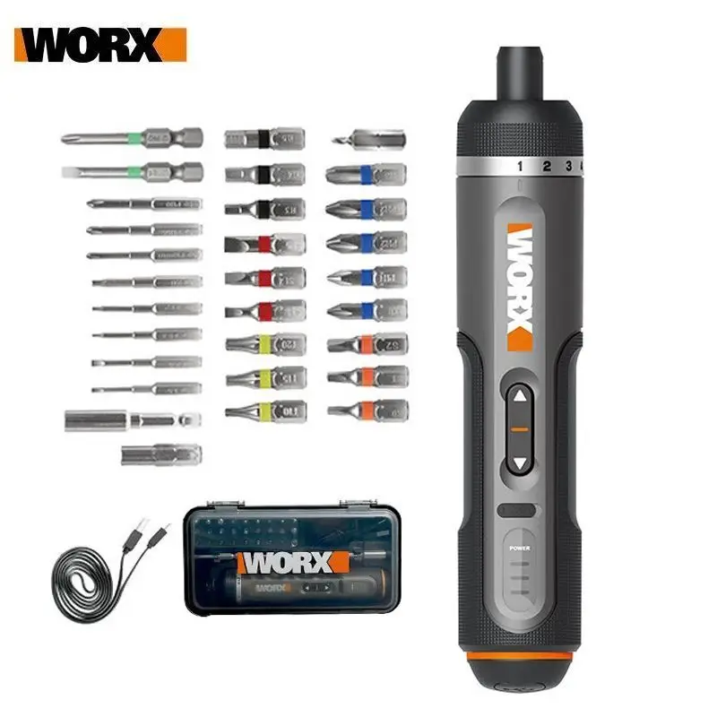 Worx 4V Mini Electrical Screwdriver Set WX240 WX242 Smart Cordless Electric Screw Driver USB Rechargeable Handle 30 Bit Set-animated-img