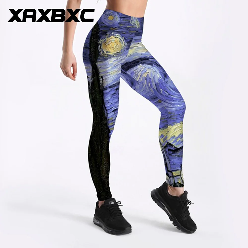 Women's Sexy Girl Pant, Van Gogh Art Painting, The Starry Night Prints, Elastic Slim Fitness Workout Leggings, Gym Sport, New-animated-img