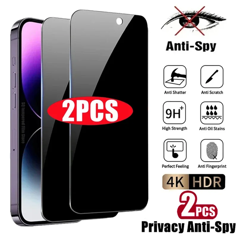 2PCS Privacy Screen Protector Film Case For iPhone 15 14 13 11 12 Pro Max XS Max Mini XR X 7 8 Plus Anti-Spy Tempered Glass-animated-img