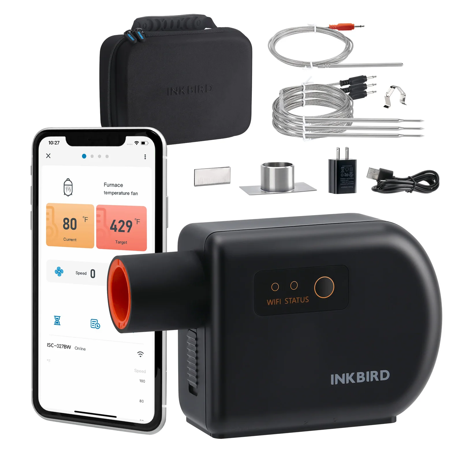 INKBIRD Wi-Fi Bluetooth BBQ Temperature Controller Automatic Smoker Fan Controller Grill Thermometer with 4 Probes ISC-027BW-animated-img