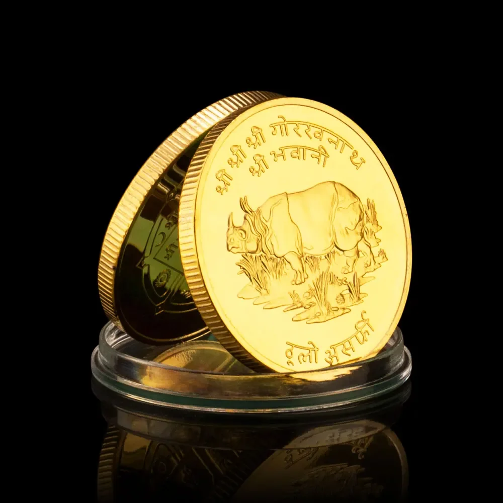 Nepalese Rhinoceros Unicornis Souvenir Coin Gold Plated Collectible Basso-relievo Non-currency Commemorative Coin-animated-img