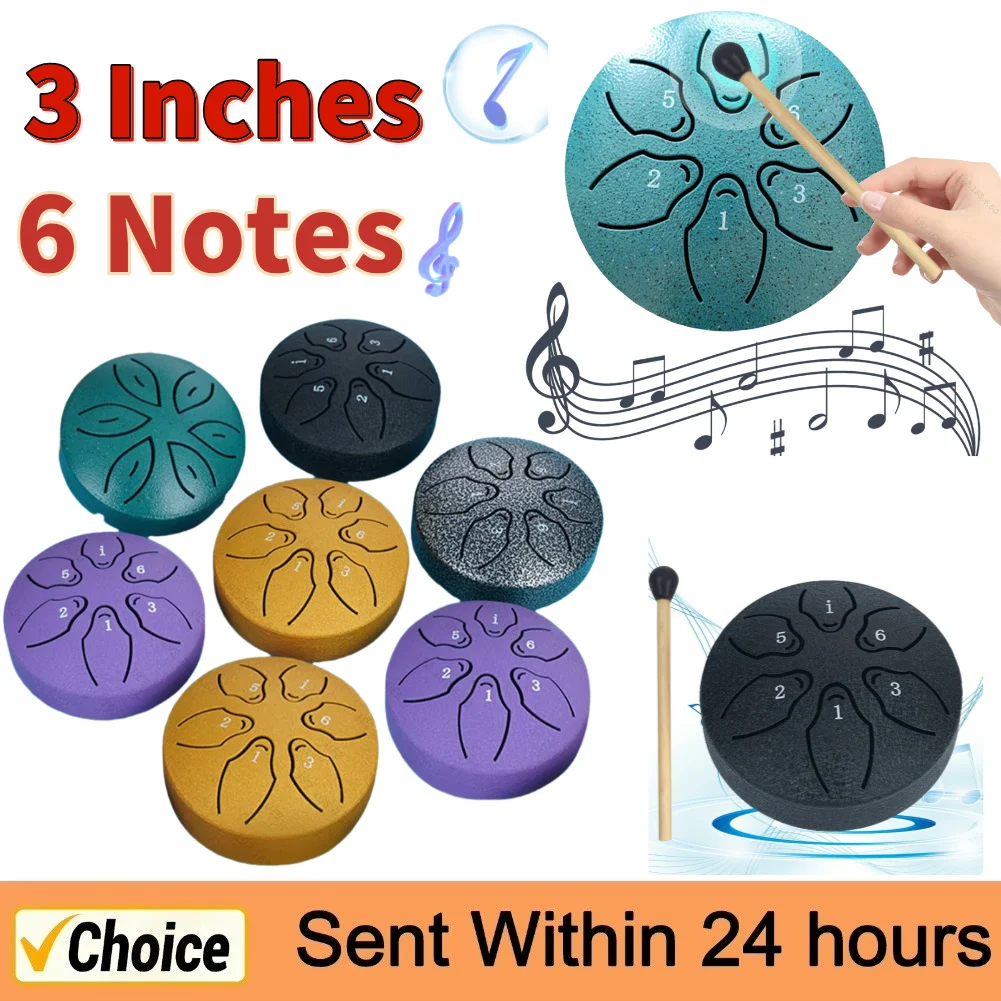 3 Inches 6 Notes Steel Tongue Drum Rain Drum Mini Handpan Drum Ethereal Drum Yoga Meditation Percussion Instrument Xmas Gifts-animated-img