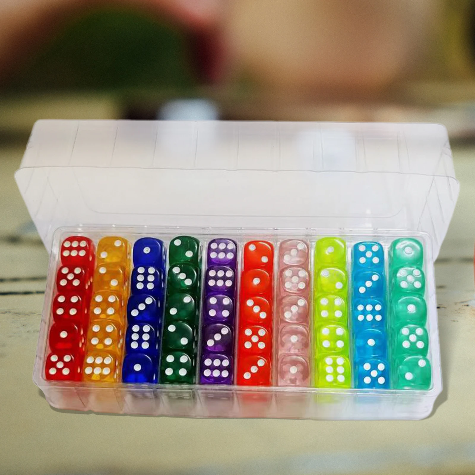 100 Pieces 6 Sided Portable Dice Set 10 Colors 14mm Acrylic Dice for Teaching Math Table Games Dice Party Gambling Game Cubes-animated-img