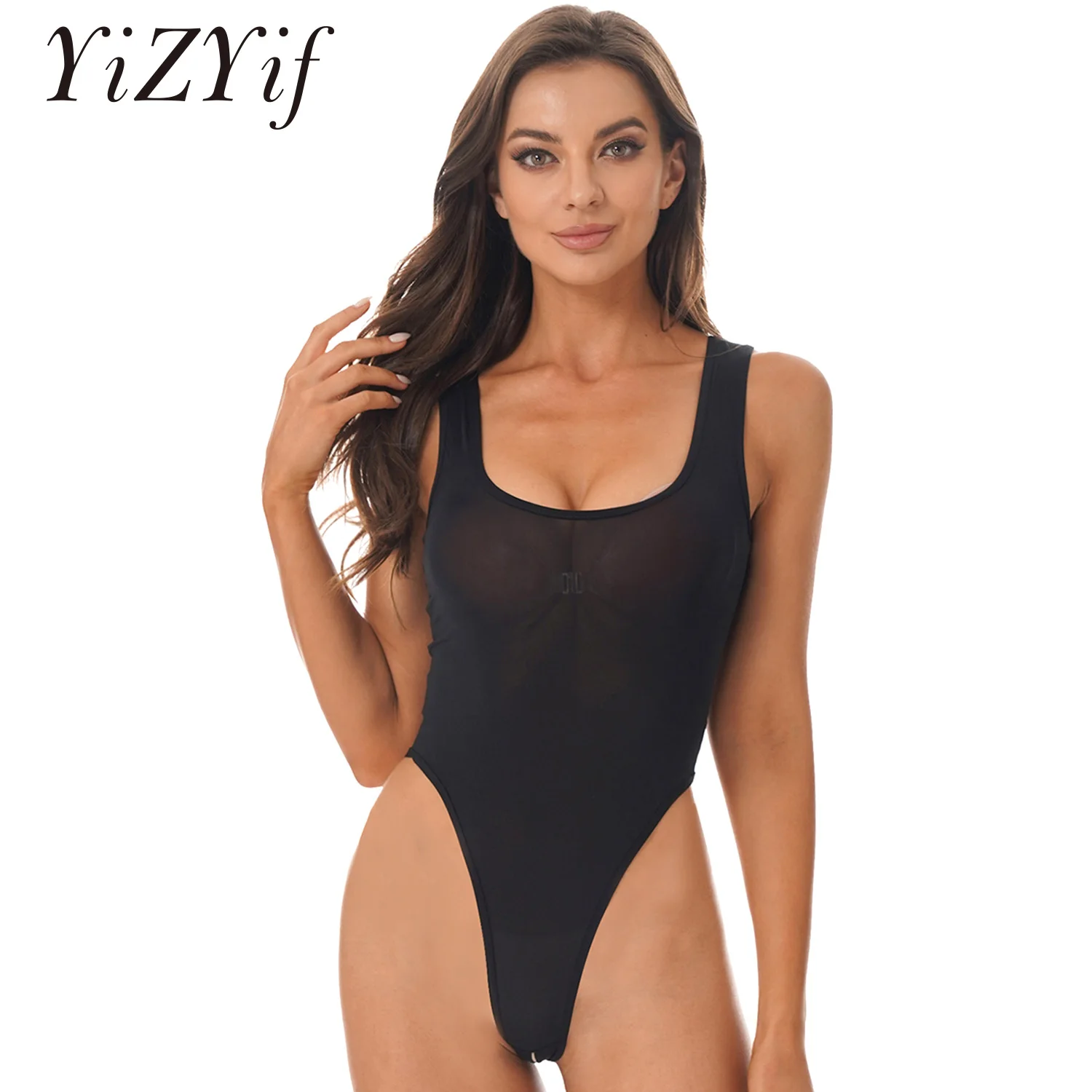 YiZYiF Womens Stretch Teddies Bodysuit High Cut Thong Leotard Underwear 