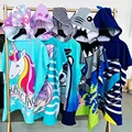 80-130cm Kids Hooded Bath Beach Poncho Towels Baby Quick Dry Bathrobe Child Cartoon Poncho Towels Microfiber Swim Cover-ups