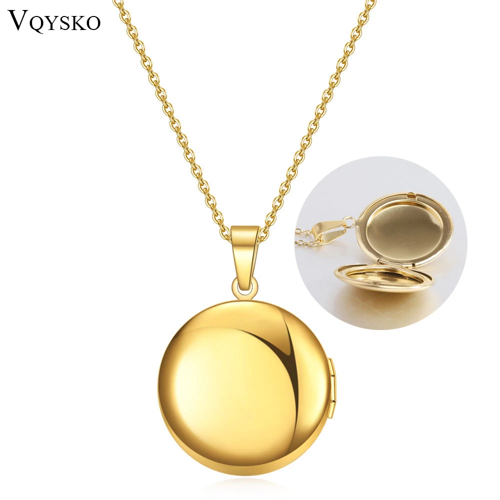 VQYSKO Openable Round Phase Box Lockets Necklace DIY Photo Frame Supplies Mirror Polished Stainless Steel Pendant Necklace-animated-img