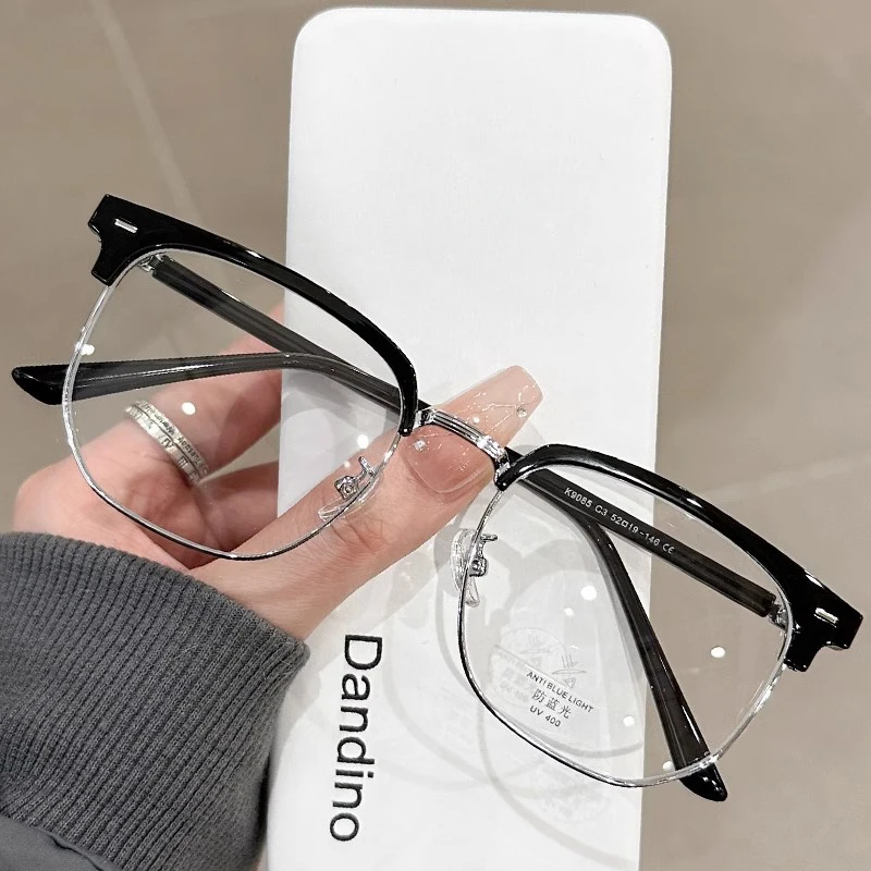 Trendy Computer Clear Glasses Semi Rimless Anti Blue Light Blocking Glasses Men Women Square Ray Filter Eyeglasses Frame Goggle-animated-img