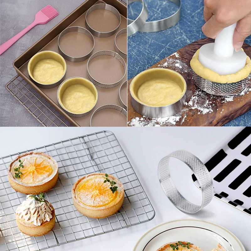 Stainles Steel Mini Tart Ring Tartlet Mold 6 /8 /9 /10CM Small Circle Cutter Pie Ring Heat-Resistant Perforated Cake Mousse Mold-animated-img