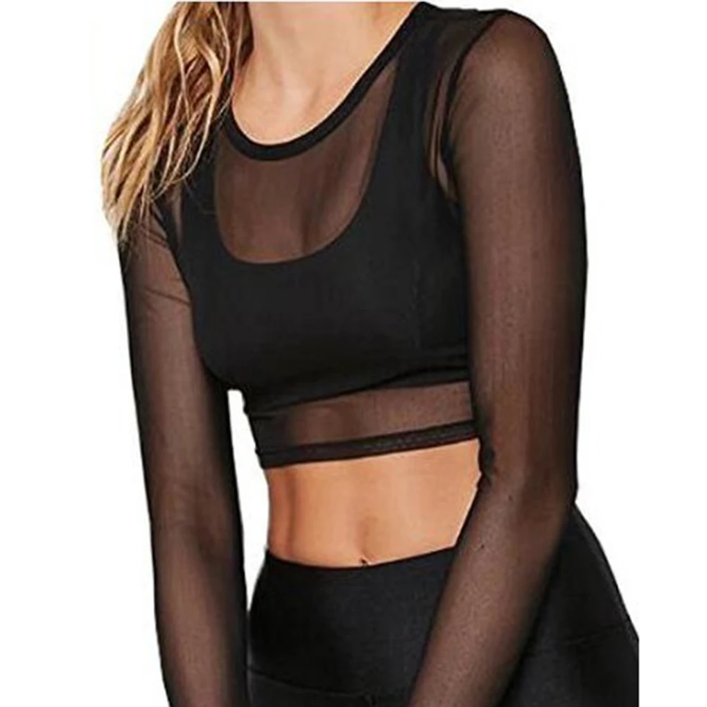 Women's Mesh Yoga Shirt Sexy Short Sleeve T-shirt Sport Top Blouse