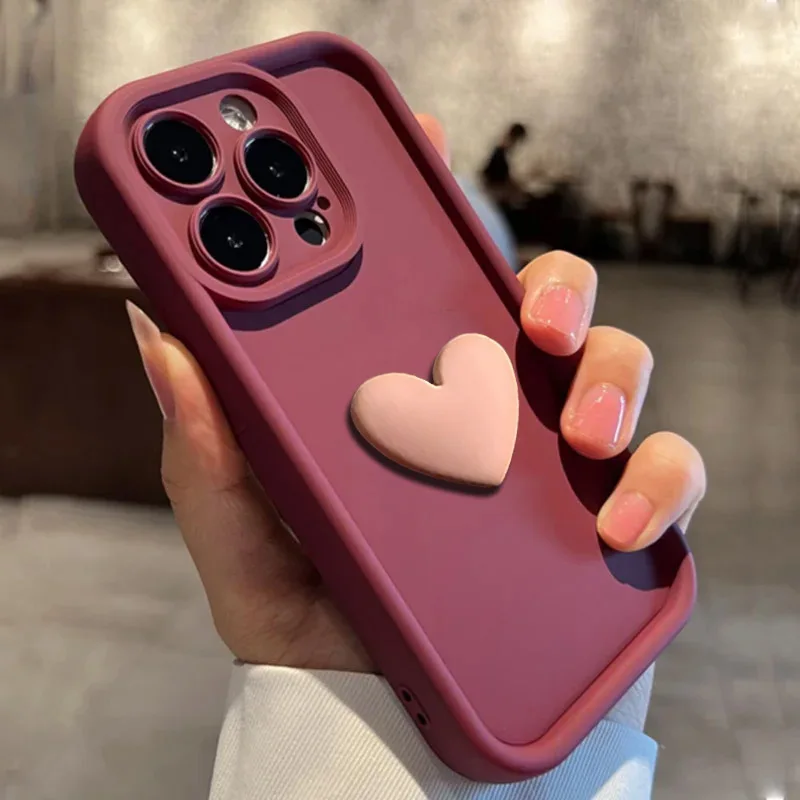 Luxury Cute 3D Love Heart Silicone Phone Case For iPhone 16 15 13 12 11 14 Pro Max X XR XS 16 Plus Shockproof Candy Back Cover-animated-img