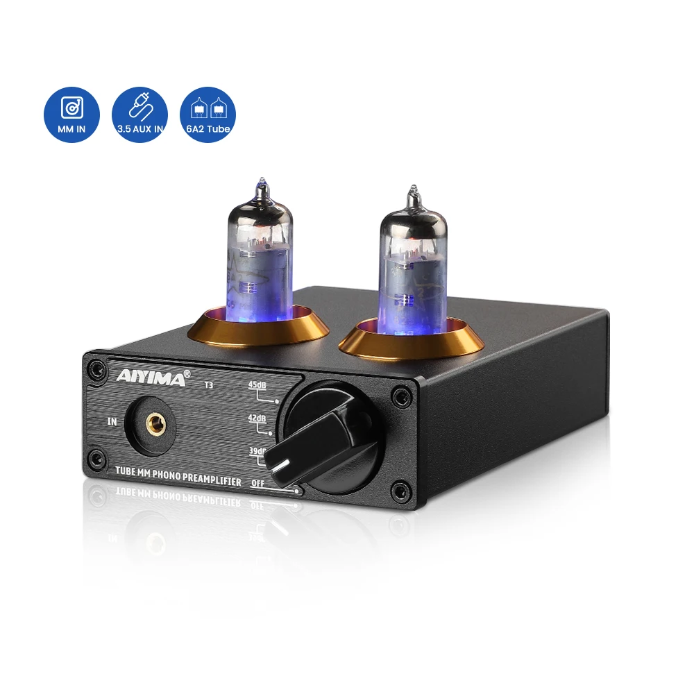 AIYIMA DC12V HiFi 6J2 Tube MM Phono Preamplifier Vinyl Record Player