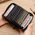 Multi Slot Card Holder Vintage Small Wallet Women Men Business Bank Credit Card Bag Male Coin Pouch Solid Leather Zipper Wallet preview-3