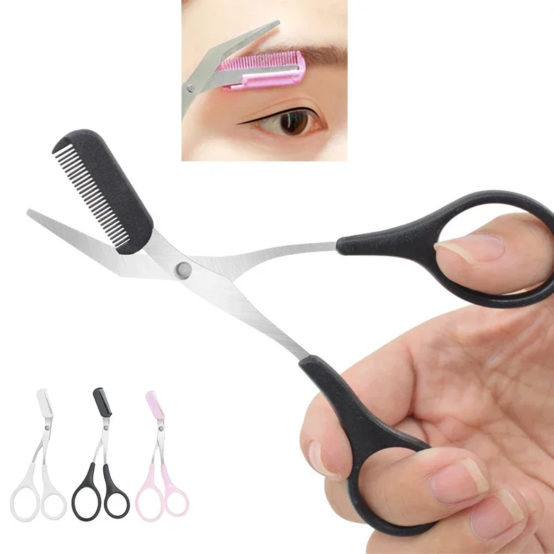 Safe Eyebrow Trimmer Makeup Tools Stainless Steel Eyebrow Scissors with Comb Hair Removal Shaver Eyebrows Shaping Makeup tools-animated-img