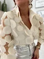 Gymystars Fashion Women's Blouses Lapel Collar Hollowed Shirts Summer Spliced Long Mesh Sleeves Loose Fit Buttoned Shirt Tops preview-1