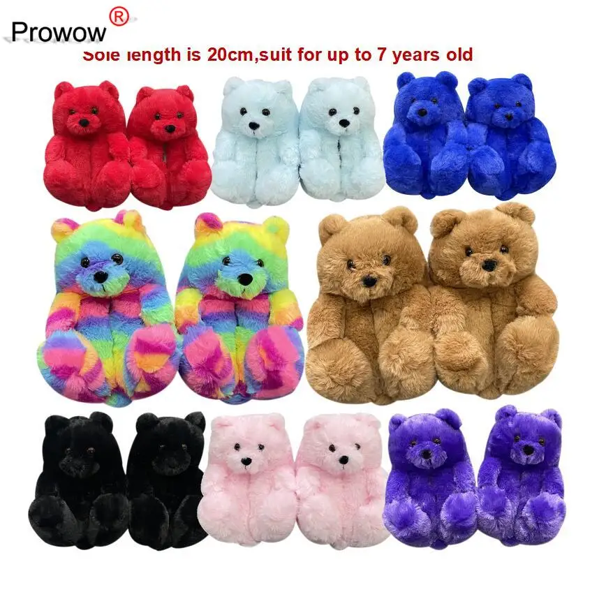 Furry Faux Fur Slides Teddy Bear Plush Slippers main image 1