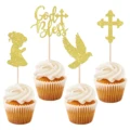 24 PCS God Bless Cupcake Toppers Glitter Jesus Religious Cross Cupcake Picks First Holy Communion Cupcake Birthday  Decoration preview-1