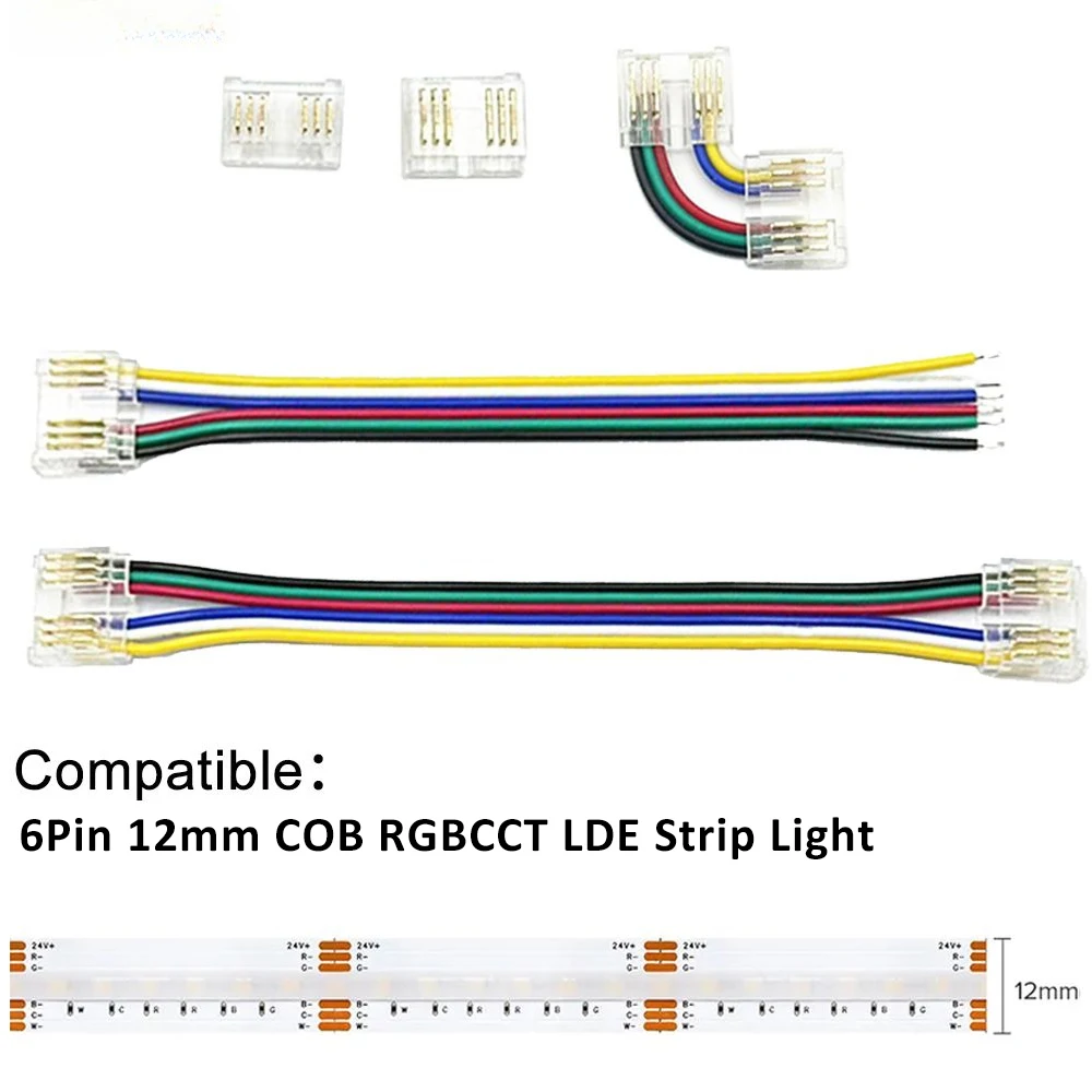 6 Pin RGBCCT COB LED Strip Light Connector Quick Wire Connectors Welding-Free for 12mm PCB FCOB LED Tape Solderless Jointor-animated-img