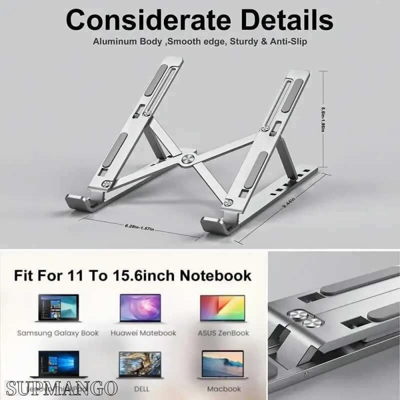 Portable Laptop Stand Aluminum Notebook Support Computer Bracket Macbook Air Pro Holder Accessories Foldable Lap Top Base For Pc-animated-img