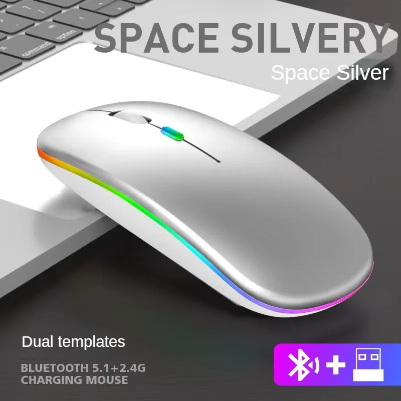 Wireless Mouse  Rechargeable Bluetooth Mice Wireless Computer Mause LED Backlit Ergonomic Gaming Mouse for Laptop PC-animated-img