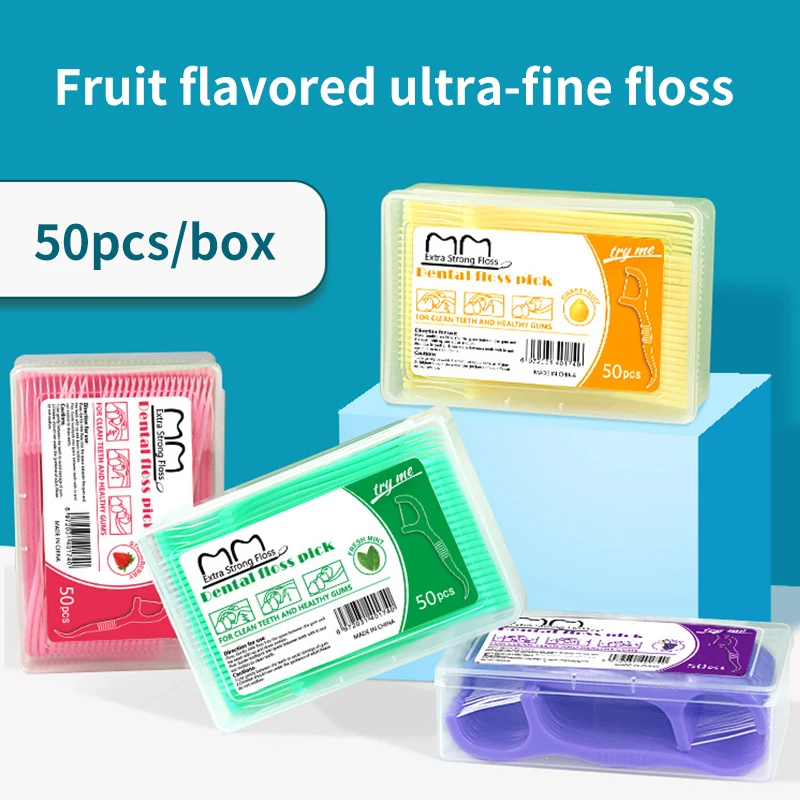 Super Thin Smooth Disposable Floss Dental Floss Fruit Flavor Orthodontic Floss Stick Oral Hygiene Teeth Whitening Products-animated-img