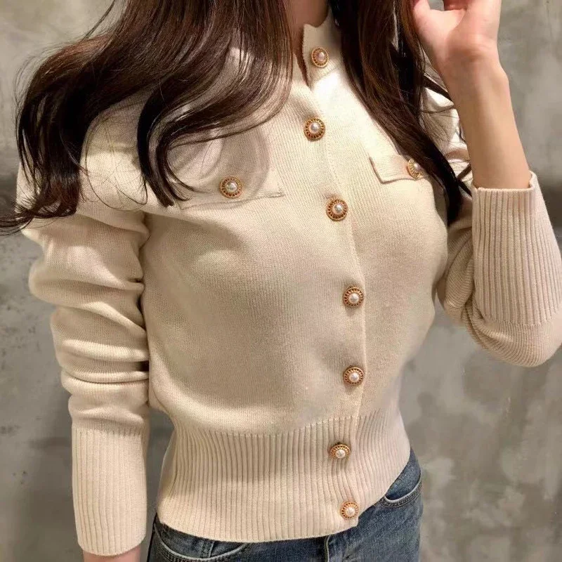 2024 Autumn Long Sleeve Fashion Women Cardigans Sweater Knitted Coat Short Casual Single Breasted Korean Slim Chic Ladies Tops-animated-img