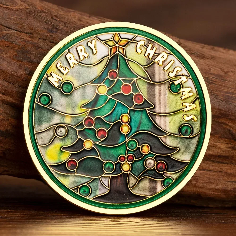 Green Christmas Tree Light Strings Design Gold-plated Commemorative Coin Xmas Collectible Coins Festive Gifts-animated-img