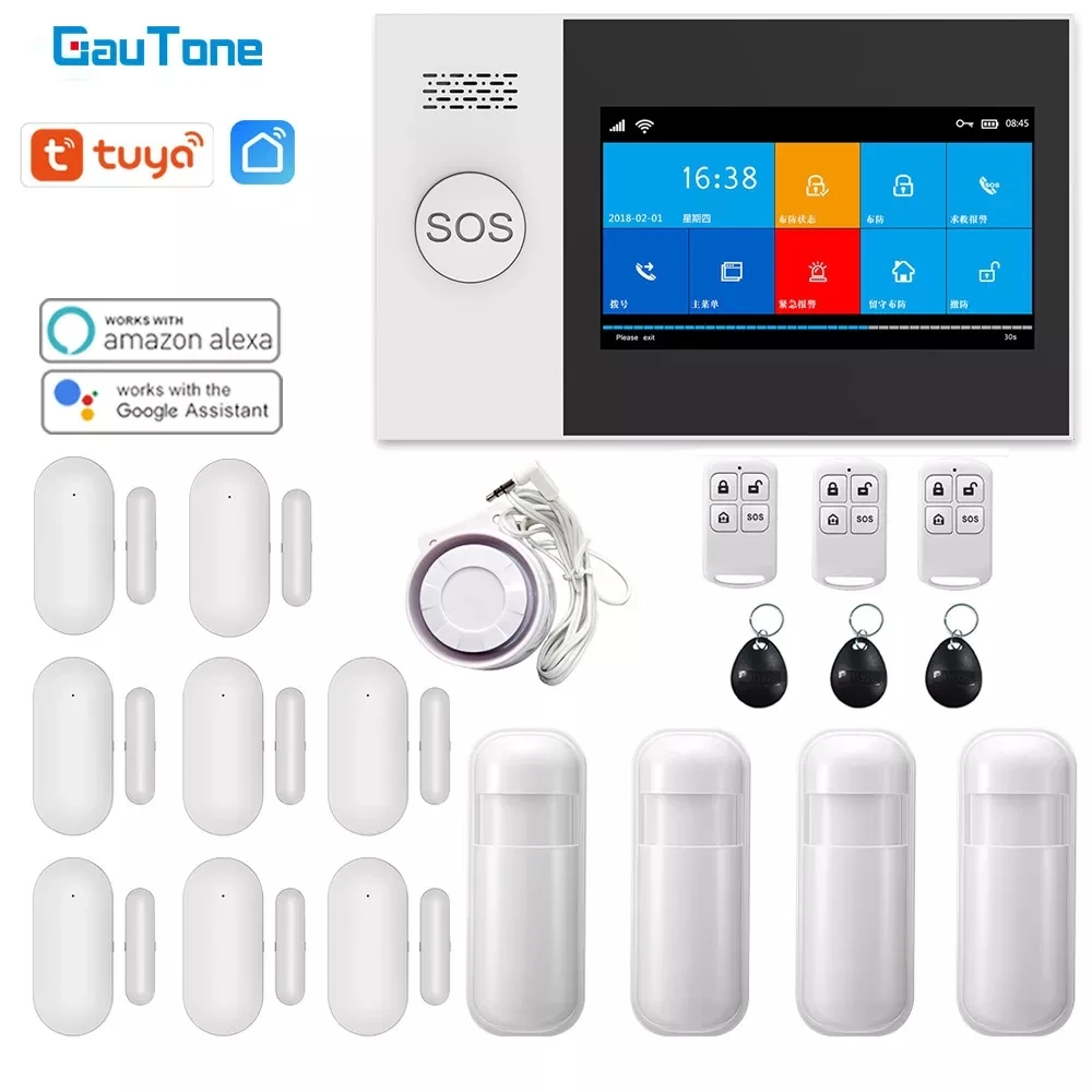 קנו אזעקת בטיחות | GauTone PG107  Security Alarm Wifi GSM Alarm  System for Home Support Tuya APP Call/SMS Remote Control