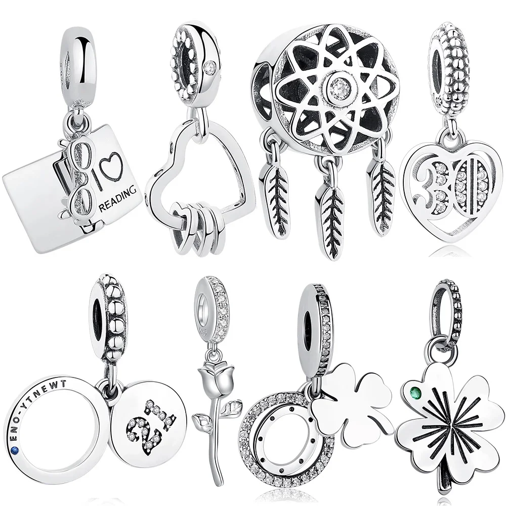 925 Sterling Silver Charm Bead Vintage Alphabet A-Z Letter Pendant Charms  Fit Pandora Bracelets Necklaces Women DIY Jewelry