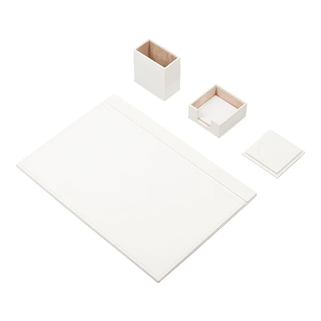 white leather desk set