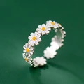 Cute Daisy Flowers Rings For Women Sweet Girls Exquisite Enamel Sunflower Open Ring 2022 Korea New Trend Jewelry Wedding Gift