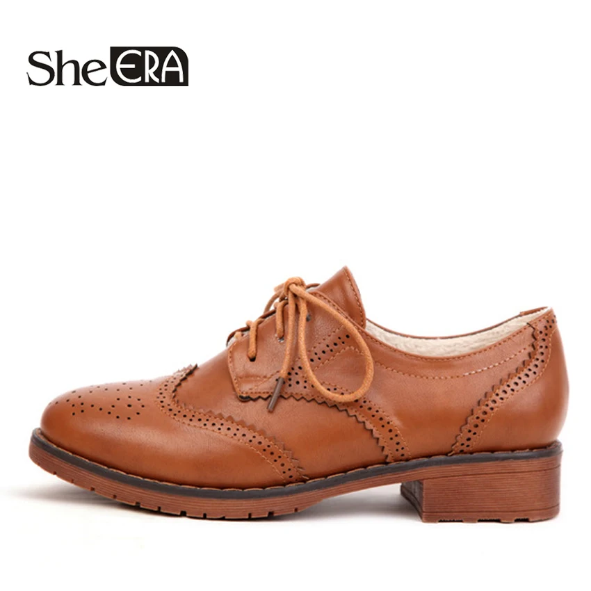 Retro Brogue Genuine PU Leather Woman 