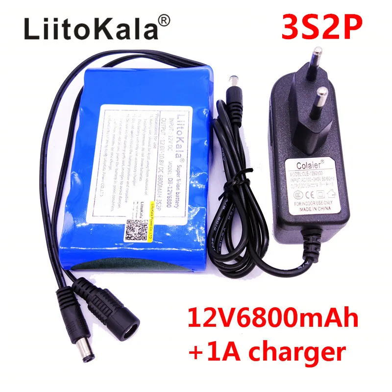 LiitoKala Portable Super 18650 Rechargeable Lithium Ion battery pack capacity DC 12 V 6800 Mah CCTV Cam Monitor 12.6V 1A Charger-animated-img