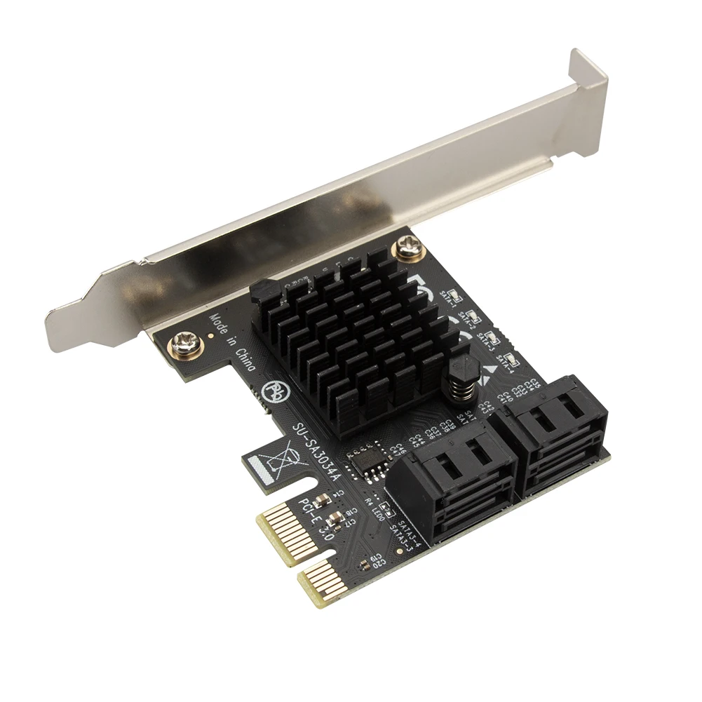 PCIe to 4 Ports SATA 3 III 3.0 6 Gbps SSD Adapter PCI-e PCI Express x1 Controller Board Expansion Card Support x4 x6 x8 x16