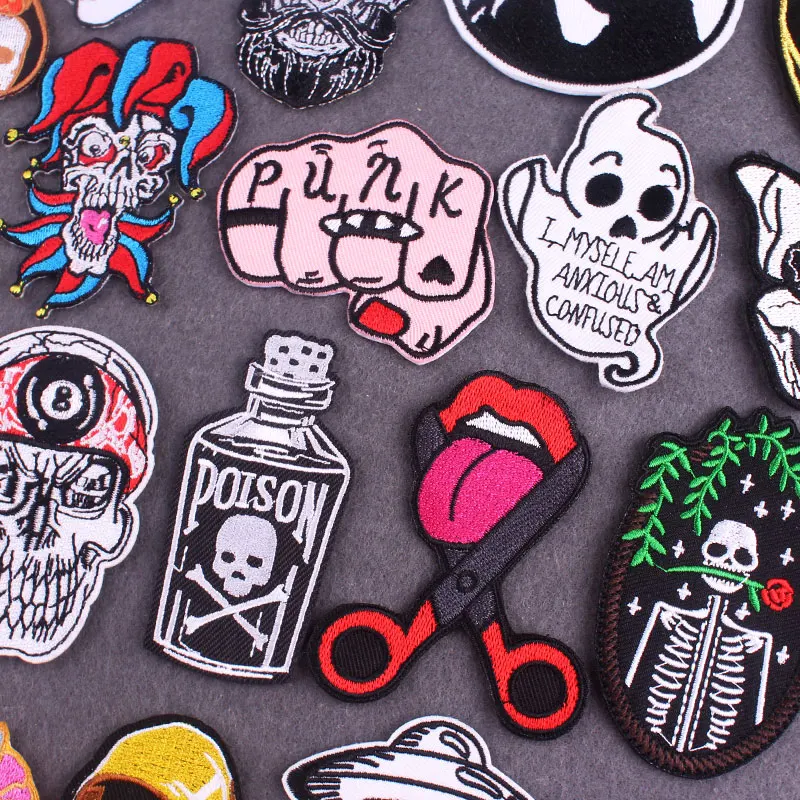 Punk Style Patch Iron On Patches For Clothing THermoadhesive Patches Skull  Embroidered Patches On Clothes DIY Hook Loop Patch