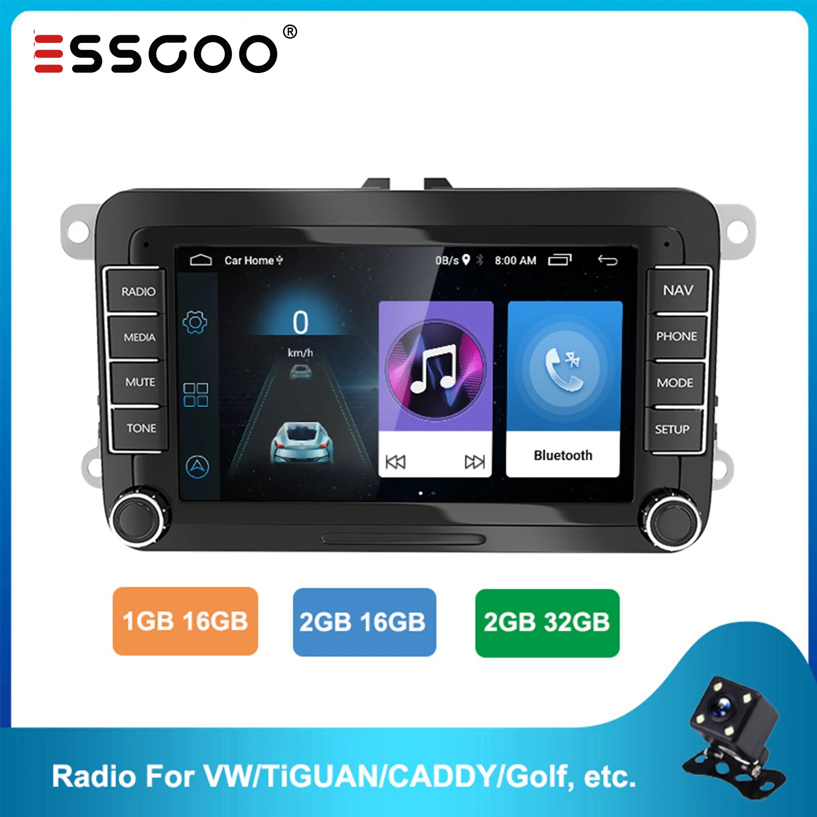 קנו אלקטרוניקה לרכב  ESSGOO 7'' Android 2 Din Car Radio Stereo FM RDS  Bluetooth WiFi GPS Navigation Autoradio For Volkswagen VW Caddy Golf Skoda  Seat