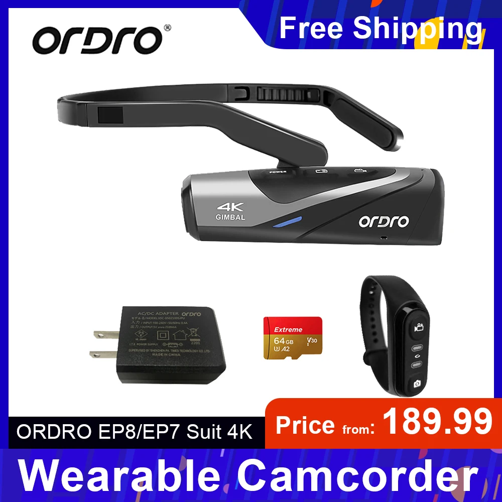 ORDRO EP8 FPV Wearable Action 4K POV Camcorder Vlog Camera for